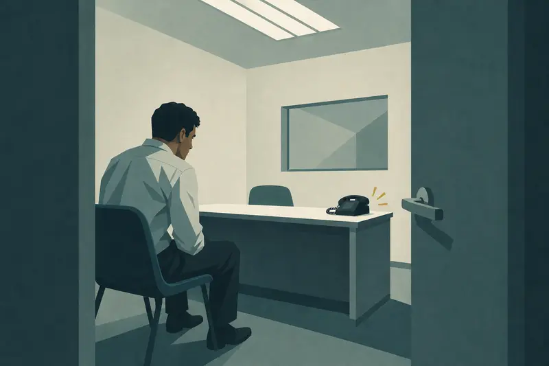 Cover illustration for The Interview Room, A2 Spanish story