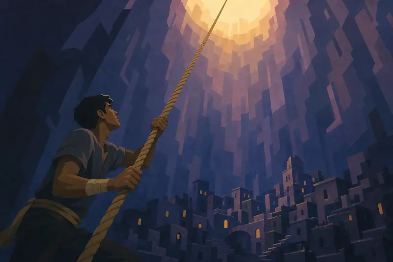 Cover illustration for The Rope Goes Up, A1 Spanish story