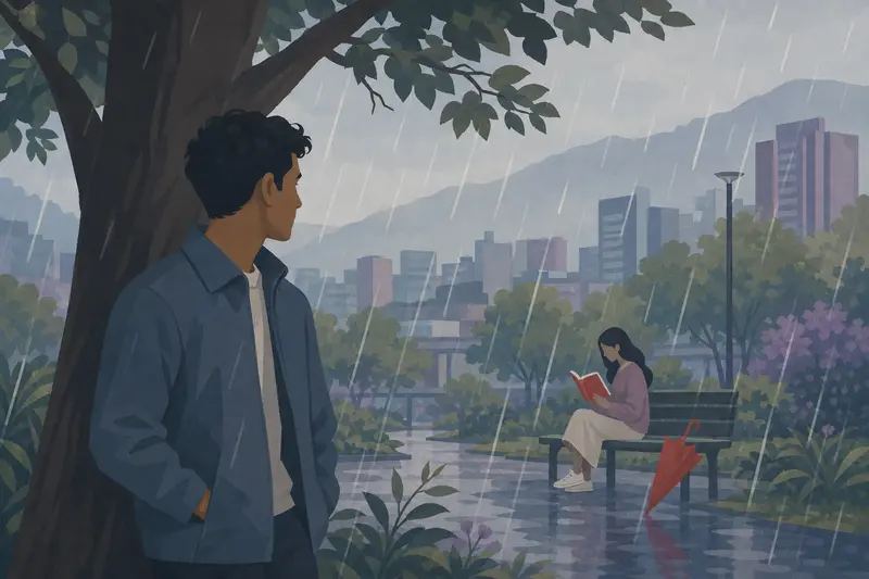 Cover illustration for The Hat in the Rain, A0 Spanish story