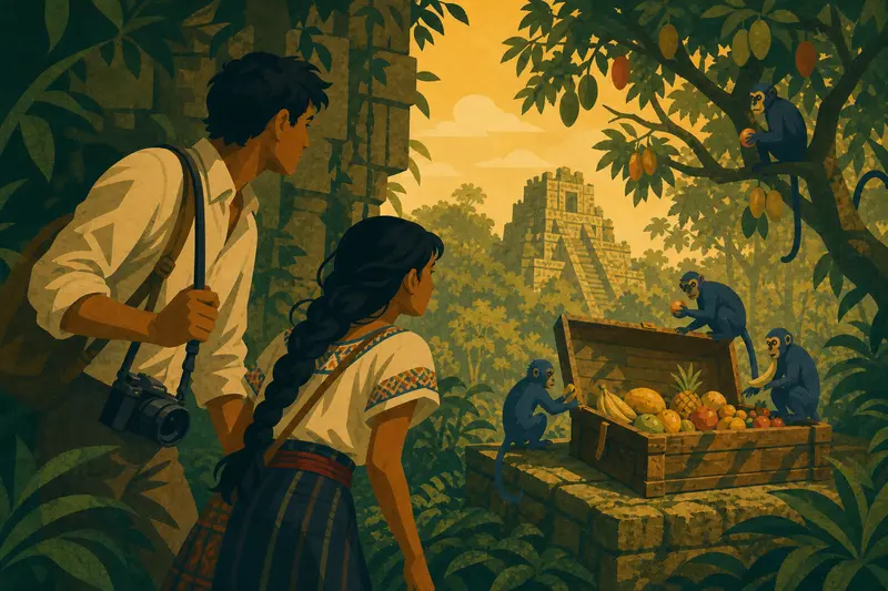 Cover illustration for A Trap Made of Fruit, A1 Spanish story