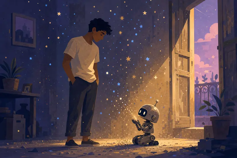 Cover illustration for Dust and Stars, A1 Spanish story