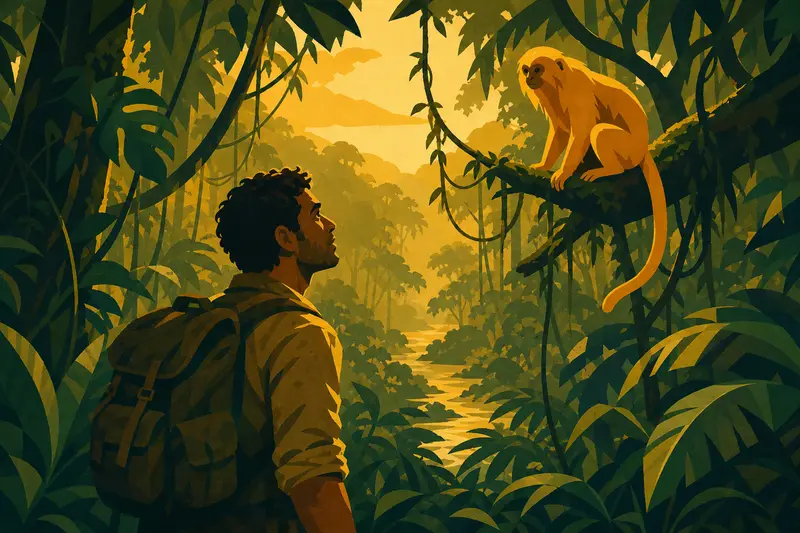 Cover illustration for The Golden Voice of the Amazon, B1 Spanish story
