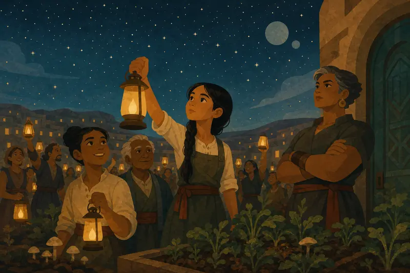 Cover illustration for Lamps Under the Stars, A1 Spanish story