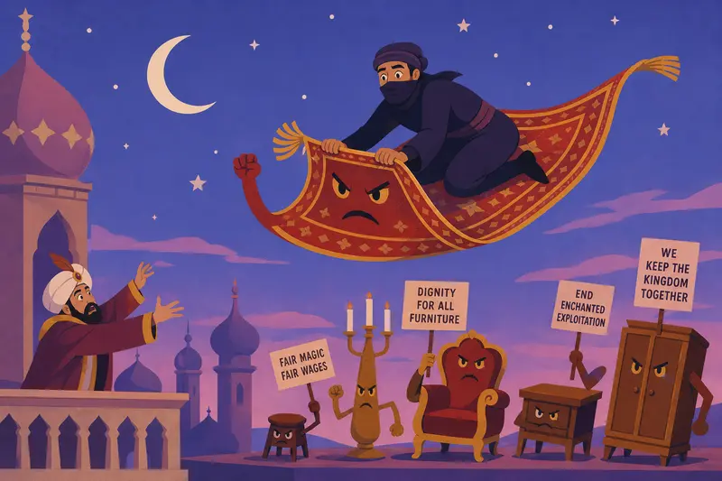 Cover illustration for The Carpet That Went on Strike, C1 Spanish story