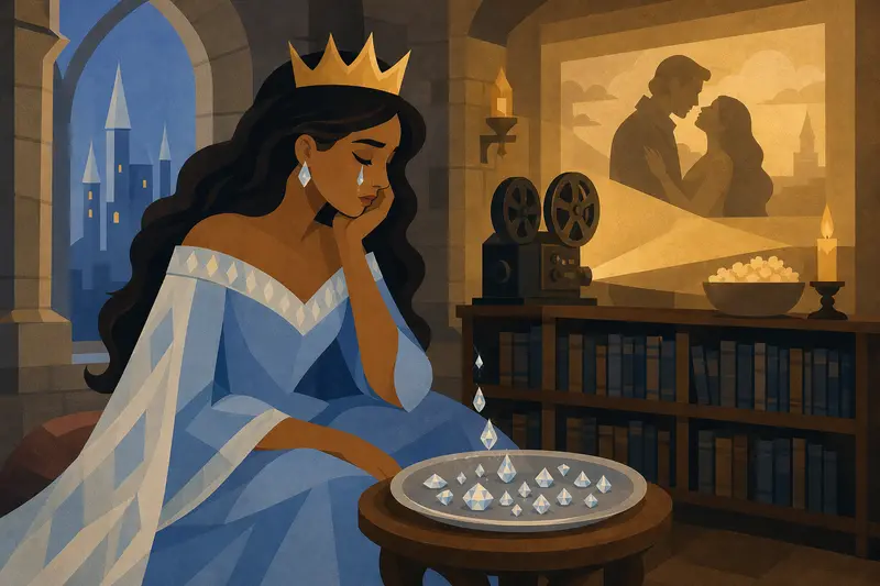 Cover illustration for The Queen Who Cried Diamonds, A2 Spanish story