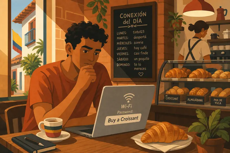 Cover illustration for The Password Is Buy a Croissant, B2 Spanish story