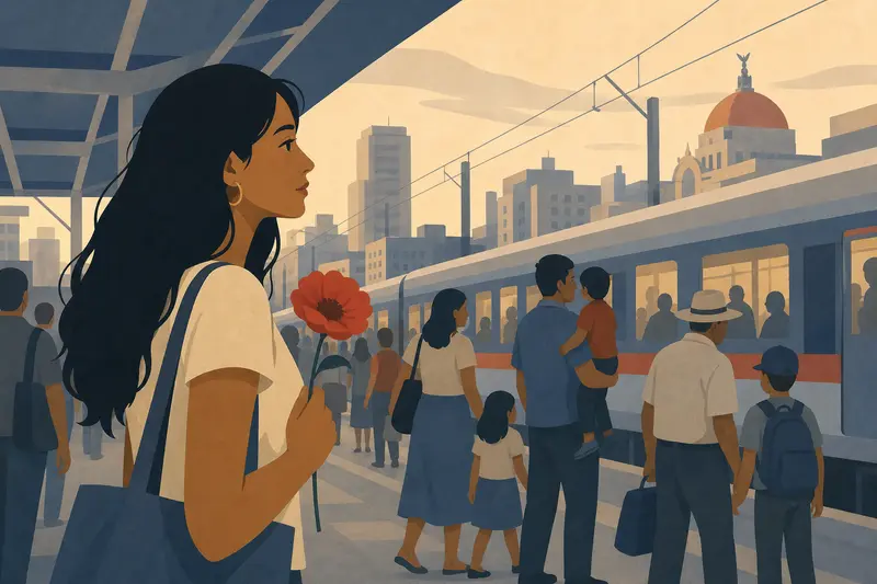 Cover illustration for The Red Flower at the Trains, A0 Spanish story