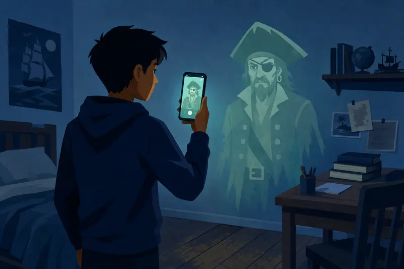 Cover illustration for The Ghost App, A1 Spanish story