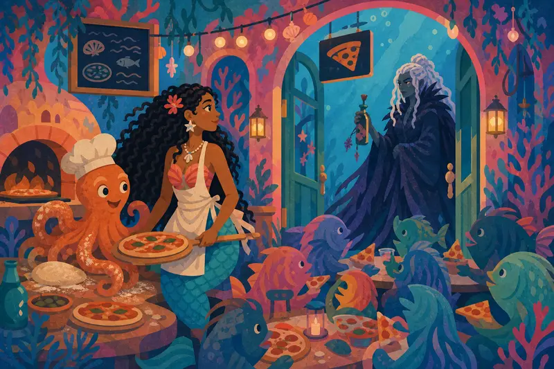 Cover illustration for A Table for the Sea Witch, A1 Spanish story