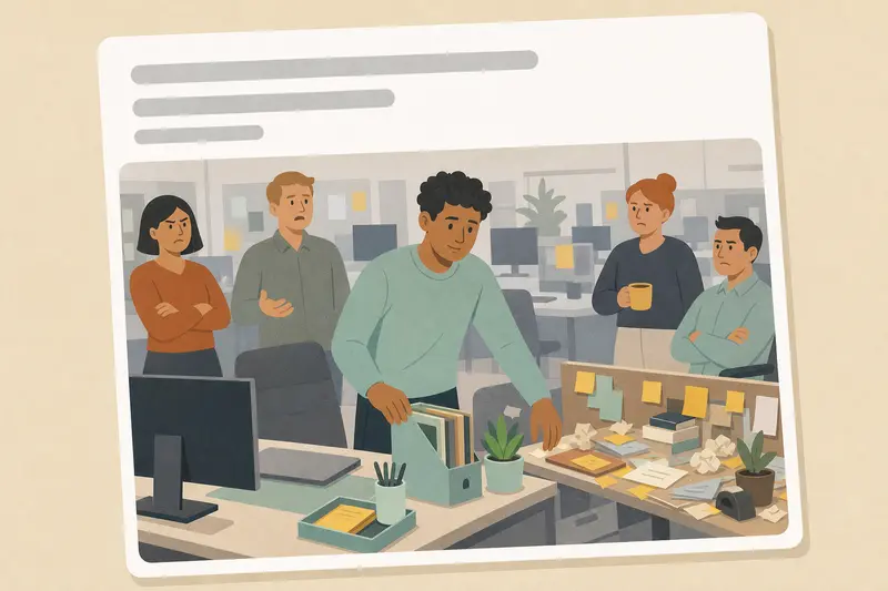 Cover illustration for AITJ for organizing my coworker's messy desk while he was on vacation?, B1 Spanish story