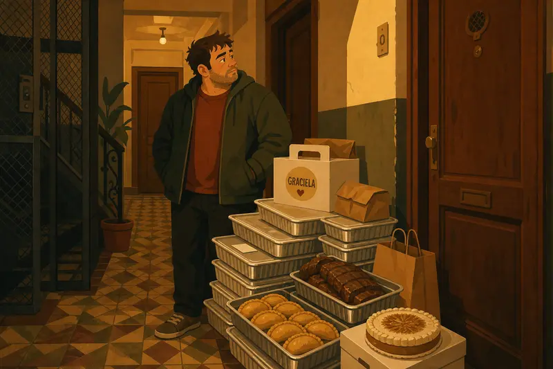 Cover illustration for The Banquet on the Fifth Floor, B2 Spanish story