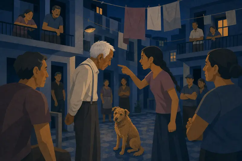 Cover illustration for A Courtyard Full of Witnesses, B1 Spanish story