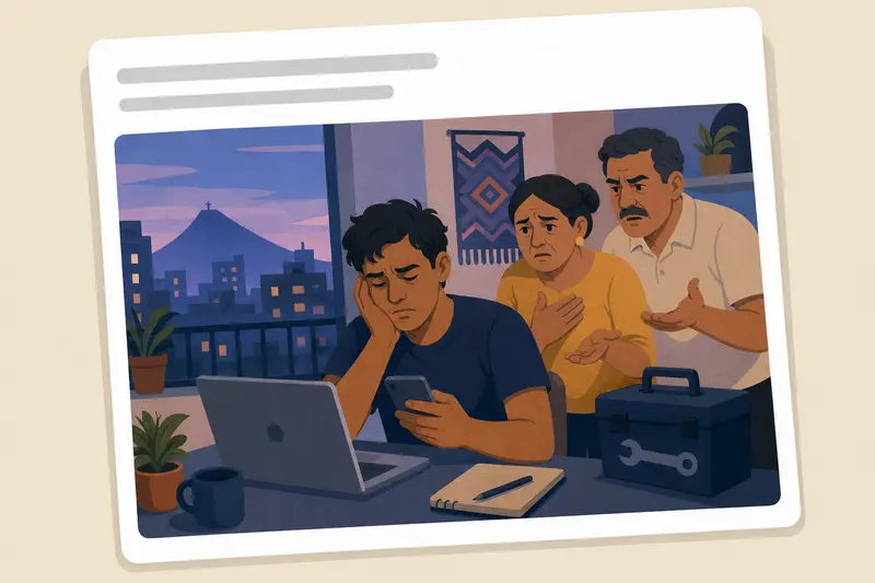 Cover illustration for AITJ for refusing to troubleshoot my parents' computer problems and hiring them a technician instead?, C1 Spanish story