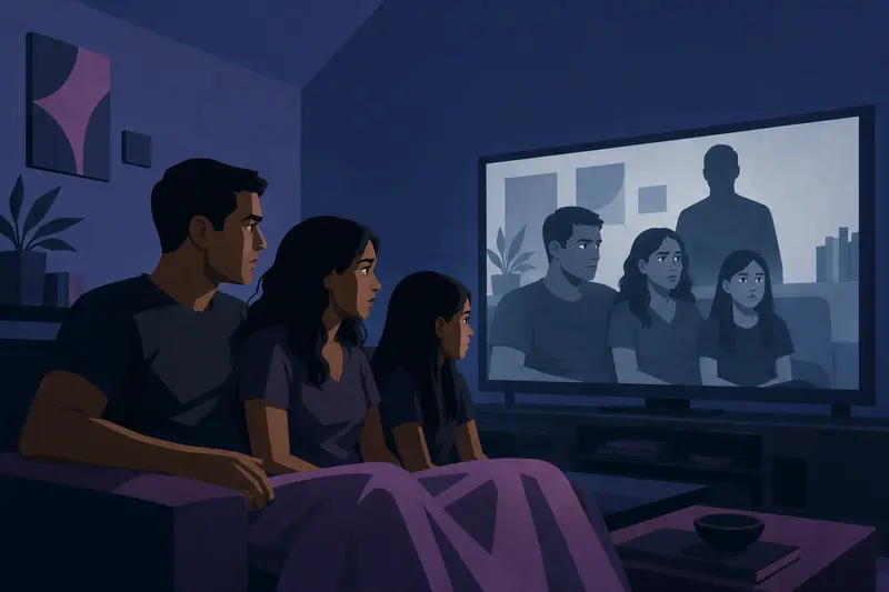 Cover illustration for Family Movie Night, A2 Spanish story