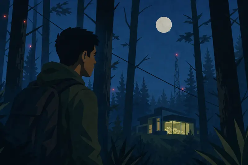 Cover illustration for The Wire in the Trees, A1 Spanish story