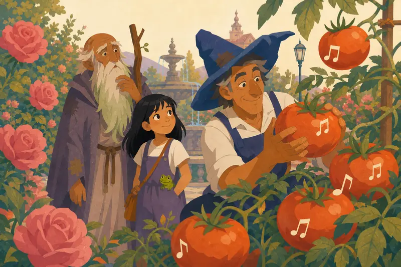 Cover illustration for The Singing Tomatoes, A1 Spanish story