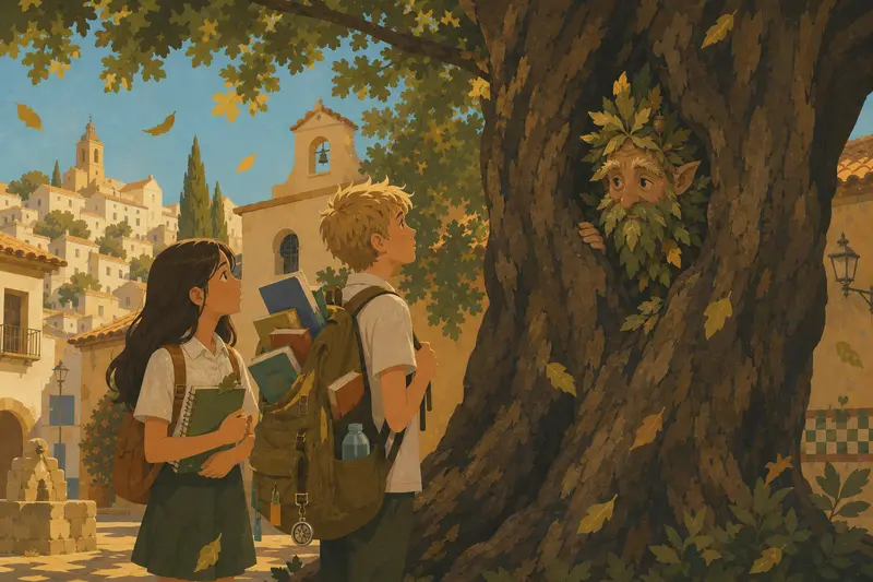 Cover illustration for The Man Made of Leaves, A1 Spanish story