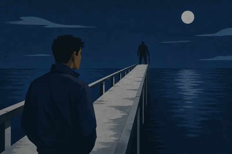 Cover illustration for The Man With the Chain, A1 Spanish story