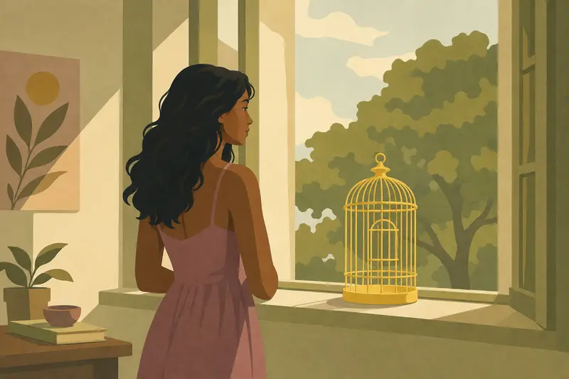 Cover illustration for The Yellow Birdcage, A0 Spanish story