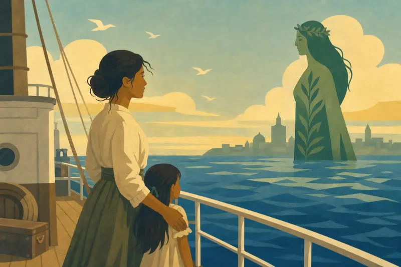 Cover illustration for The Green Woman in the Water, A0 Spanish story