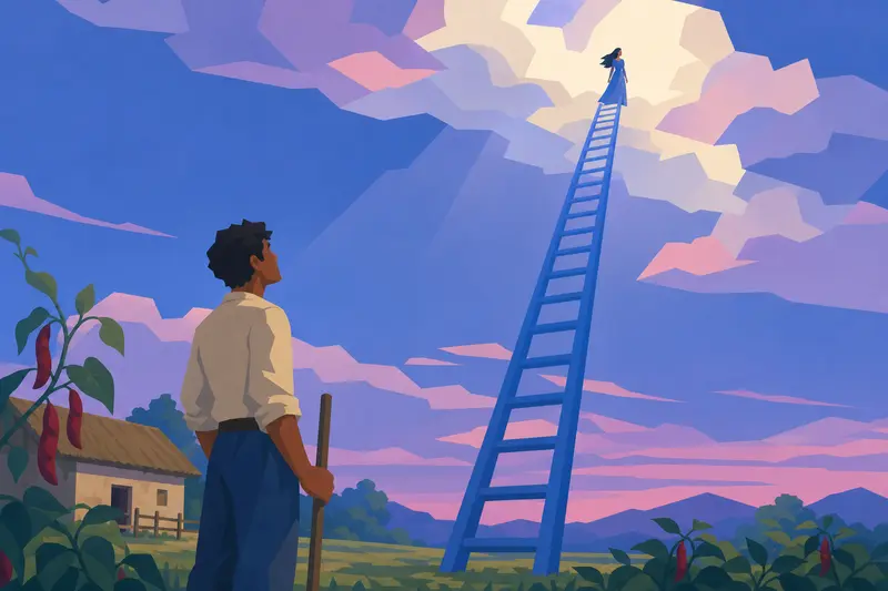 Cover illustration for The Blue Ladder, A1 Spanish story