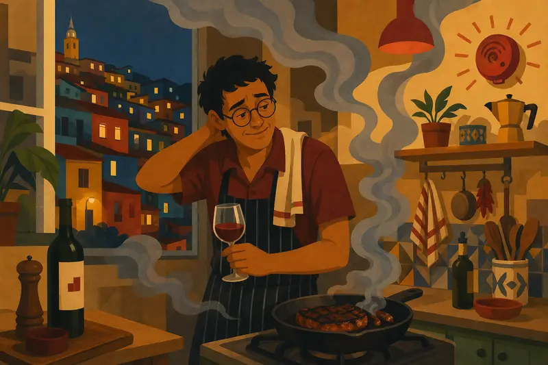 Cover illustration for Dinner for One, Smoke for All, A1 Spanish story