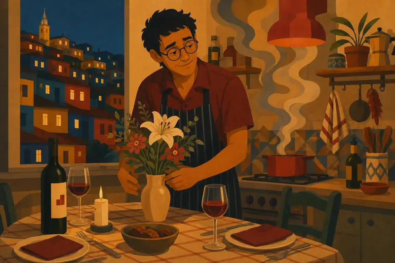 Cover illustration for Flowers, Wine, and Smoke, A1 Spanish story