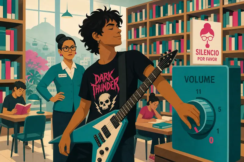 Cover illustration for The Quietest Band in Medellín, B1 Spanish story