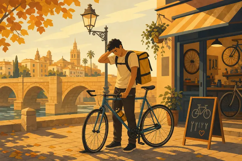 Cover illustration for Seven Flat Tires, A2 Spanish story