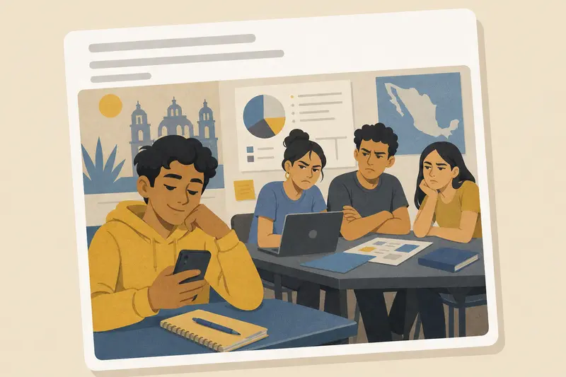 Cover illustration for AITJ for saying 'good job team' when I did no work on our group project?, A1 Spanish story