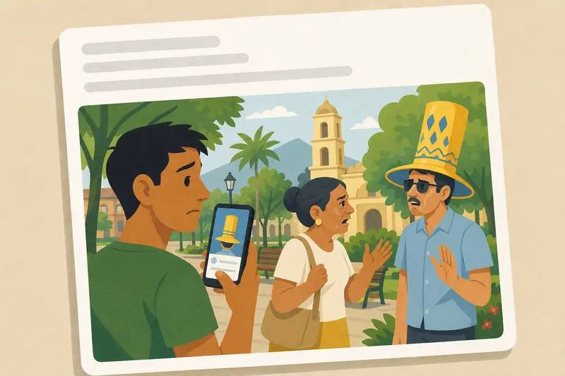 Cover illustration for AITJ for putting a stranger's photo on the internet because of his hat?, A1 Spanish story