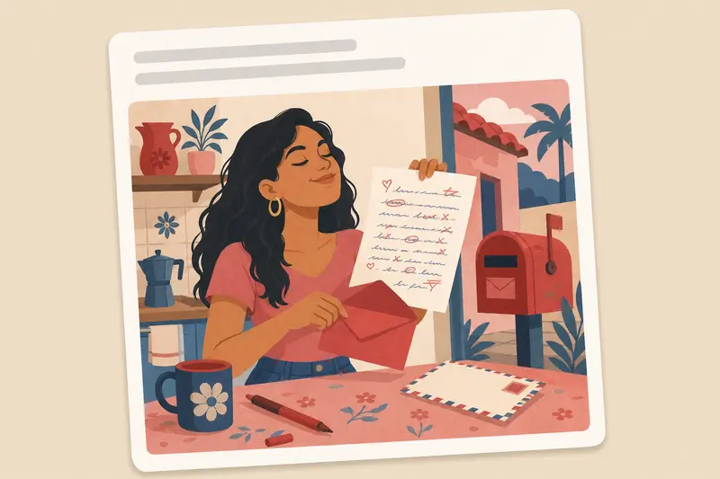 Cover illustration for AITJ for correcting the spelling errors in my ex-boyfriend's love letter and mailing it back?, B1 Spanish story