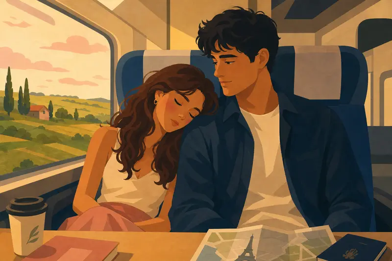 Cover illustration for The Shoulder on the Train, A1 Spanish story