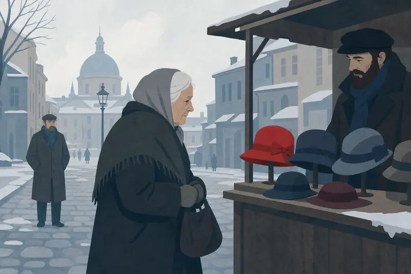 Cover illustration for The Red Hat on a Cold Day, A0 Spanish story