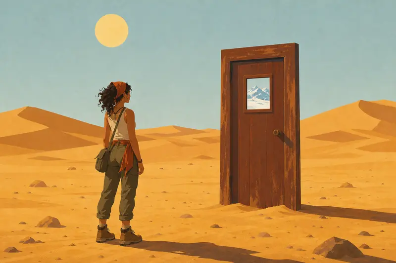 Cover illustration for The Door in the Sand, A2 Spanish story