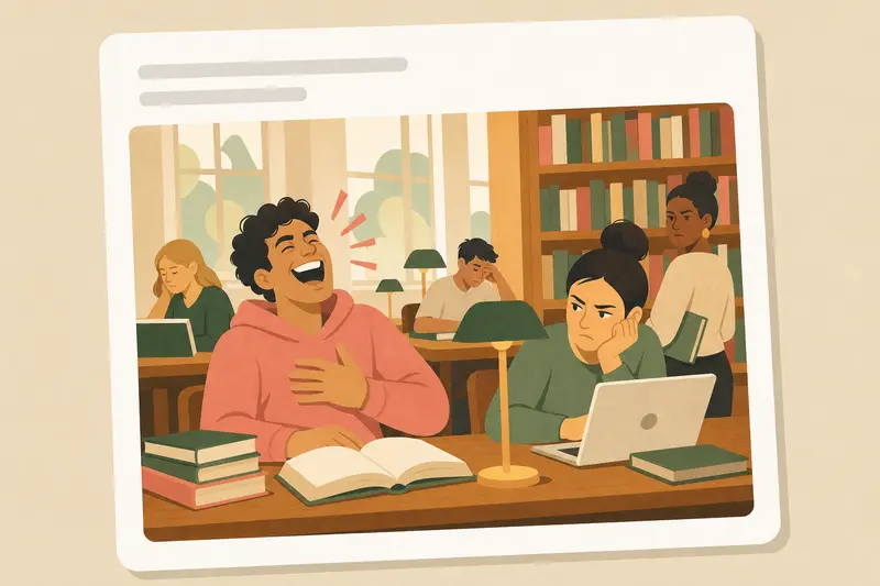 Cover illustration for AITJ for laughing too loudly in the library?, A1 Spanish story