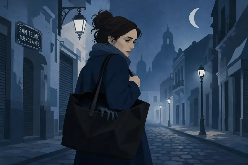 Cover illustration for The Bag Knows Her Name, A0 Spanish story