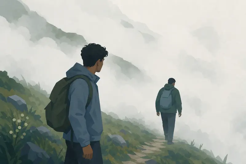 Cover illustration for Hands in the Fog, A0 Spanish story