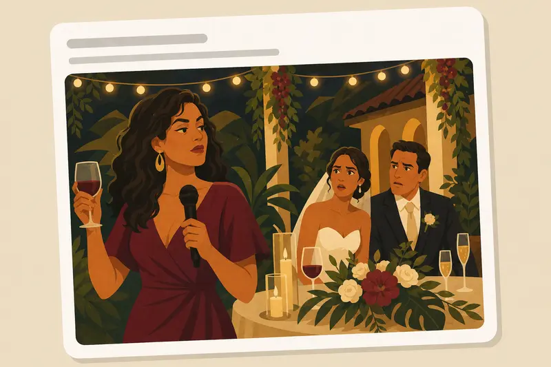 Cover illustration for AITJ for giving a brutally honest toast at my ex-husband's wedding that 'warned' his new bride about his infidelity?, C1 Spanish story