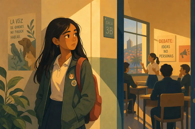 Cover illustration for The Girl Who Listened First, B1 Spanish story