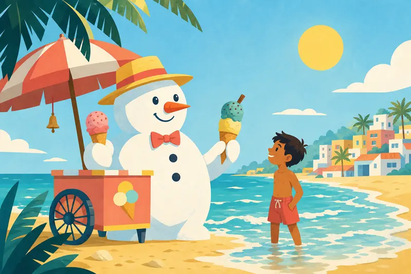 Cover illustration for The Snowman on the Shore, A1 Spanish story