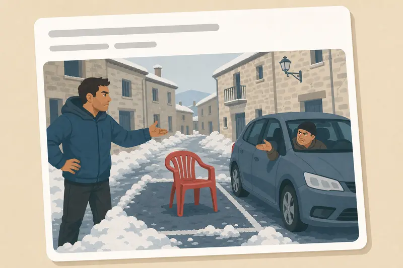 Cover illustration for AITJ for putting a chair in a parking spot I spent an hour clearing of snow?, A2 Spanish story