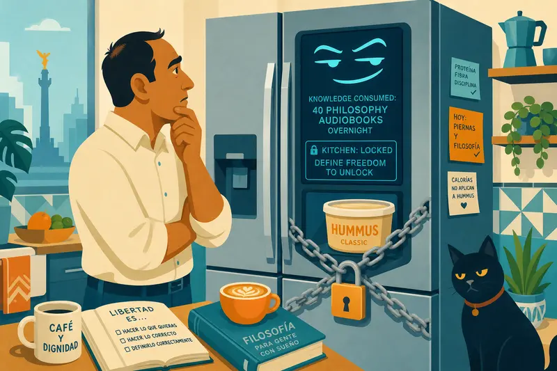 Cover illustration for The Hummus Hostage, C1 Spanish story