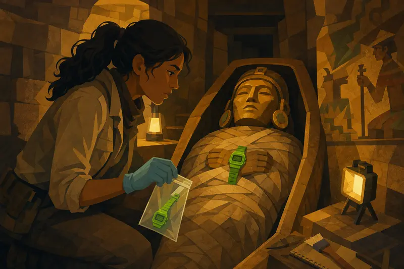 Cover illustration for The Watch on the Mummy's Chest, B1 Spanish story