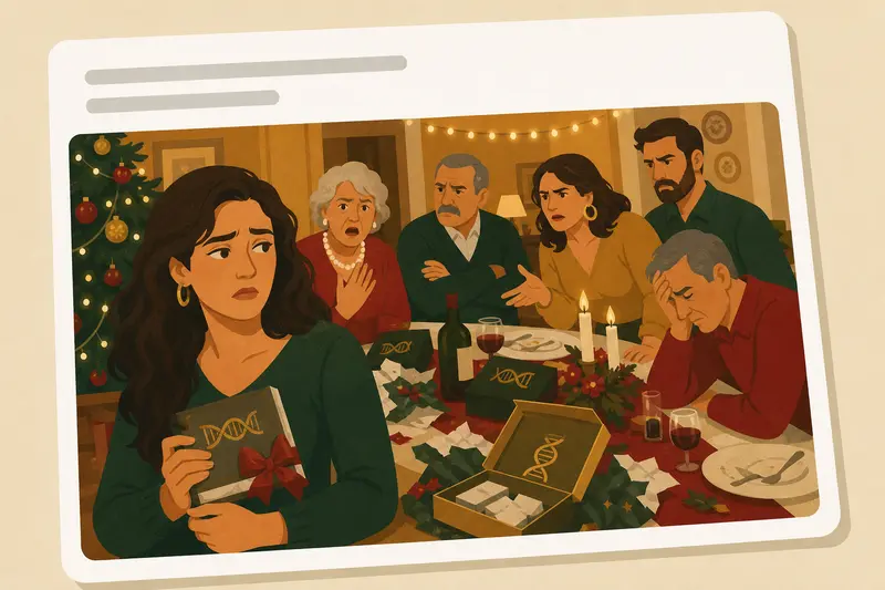 Cover illustration for AITJ for gifting my entire extended family DNA ancestry kits for Christmas, knowing the results would likely expose my uncle's decades-old affair?, C1 Spanish story