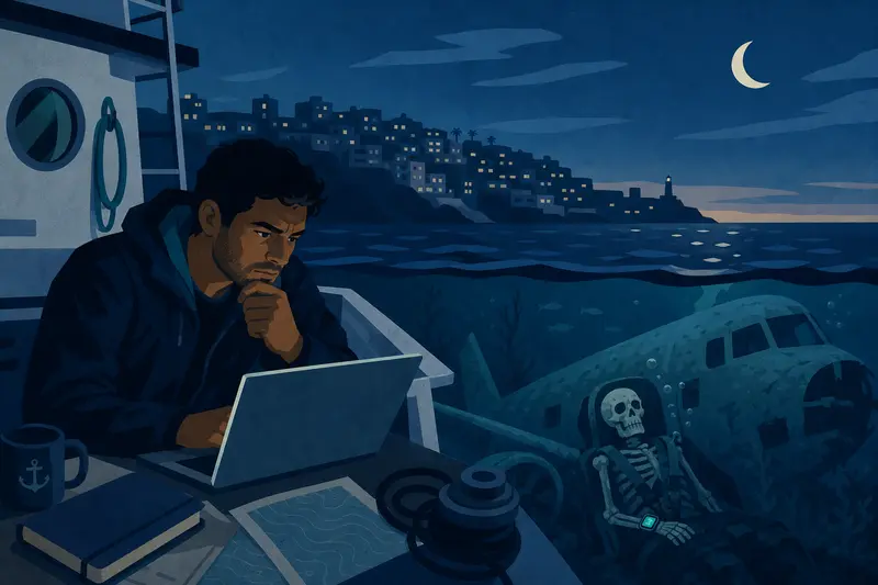 Cover illustration for The Dead Man's Inbox, B2 Spanish story