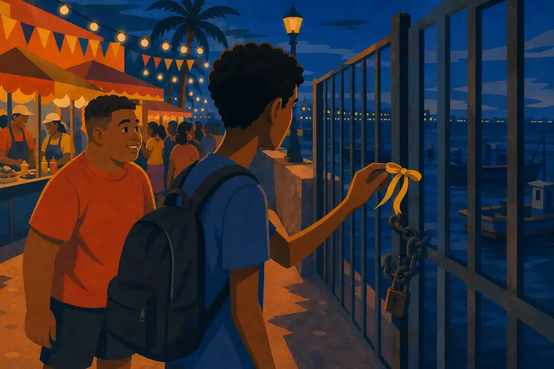 Cover illustration for The Yellow Ribbon by the Boats, A1 Spanish story