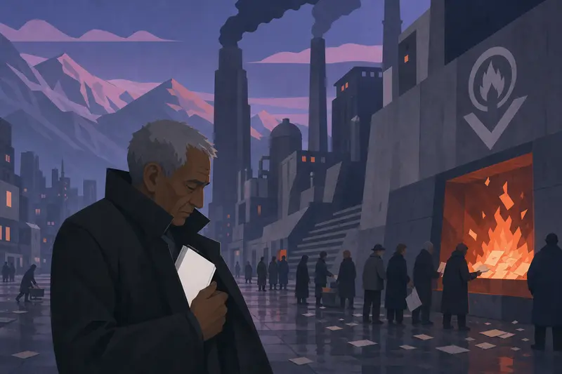 Cover illustration for A White Book in a Grey City, A0 Spanish story