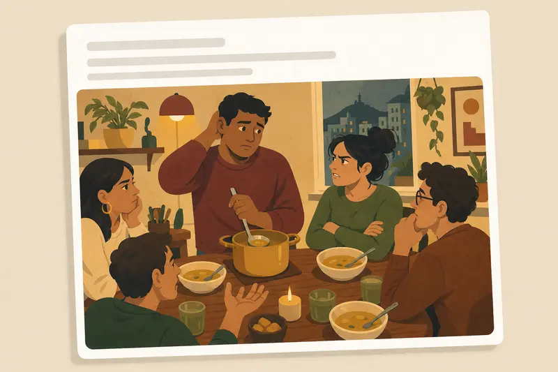 Cover illustration for AITJ for telling my vegan friend the soup had no meat when I used chicken broth?, A2 Spanish story