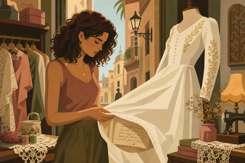 Cover illustration for The Confession in the Hem, B1 Spanish story